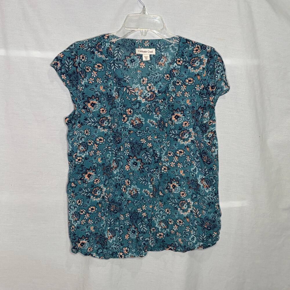 Coldwater Creek Blue Flutter Sleeve Floral Top PM